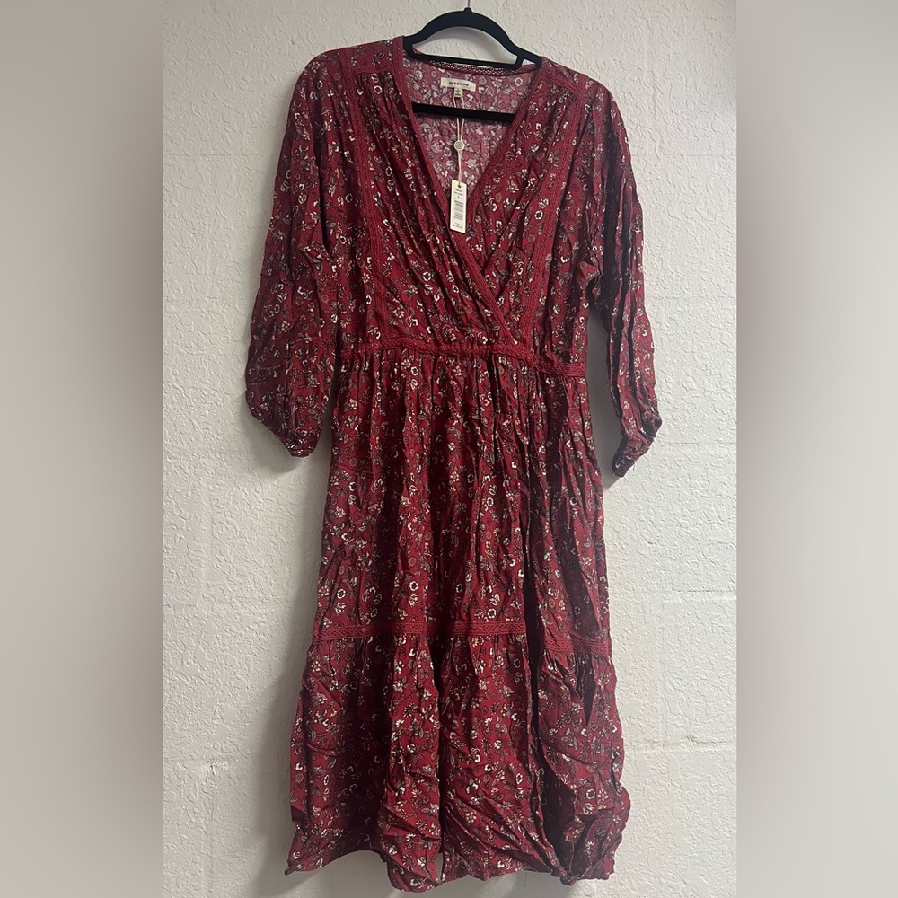 Max Studio Burgundy Floral Long Sleeve Dress